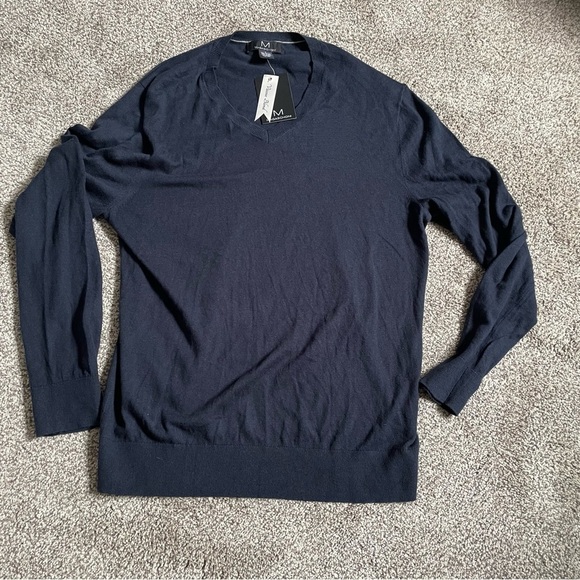Men’s Sweater Large Magaschoni Long Sleeve V Neck Knitted Pull On Navy Blue 3046 - Picture 6 of 7